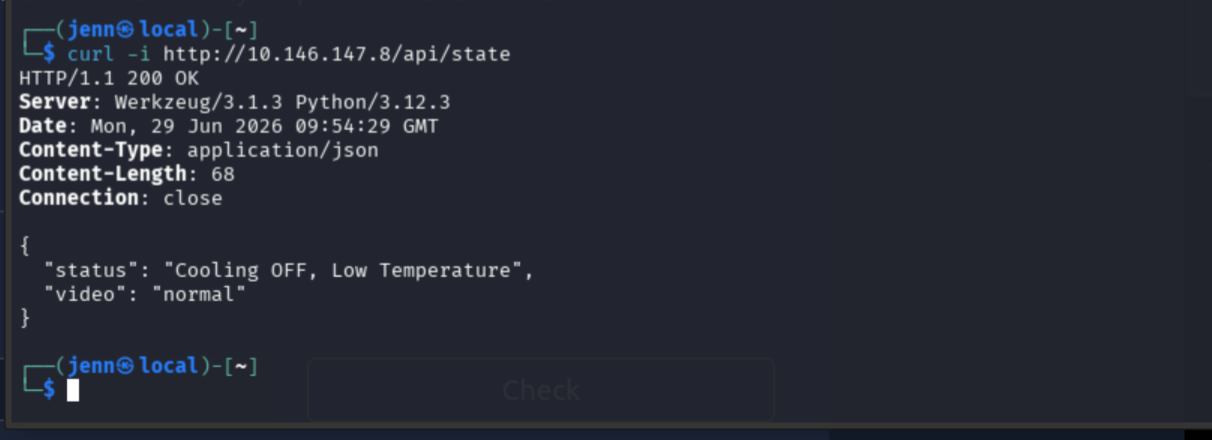 /api/state curl response showing current process state
